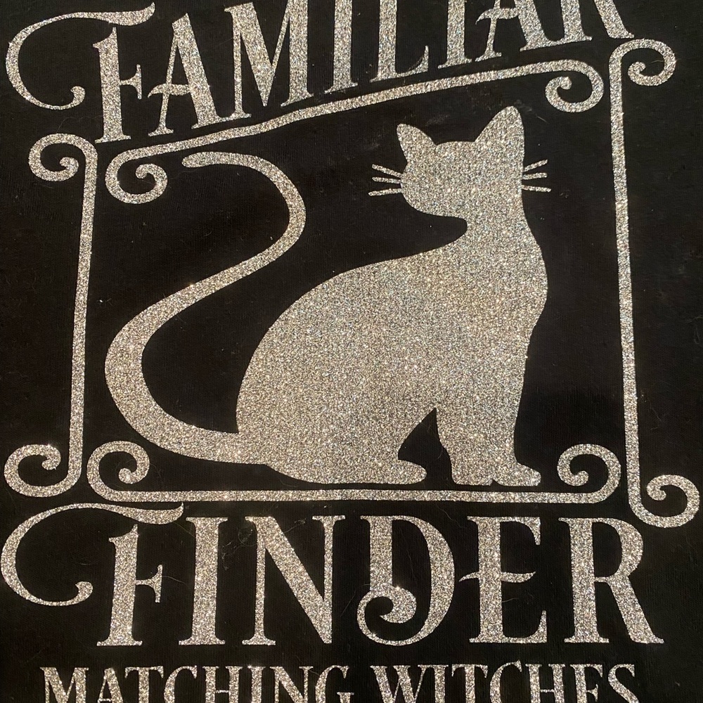 Woman’s Halloween Cat tee t-shirt black silver glitter small s new graphic funny
